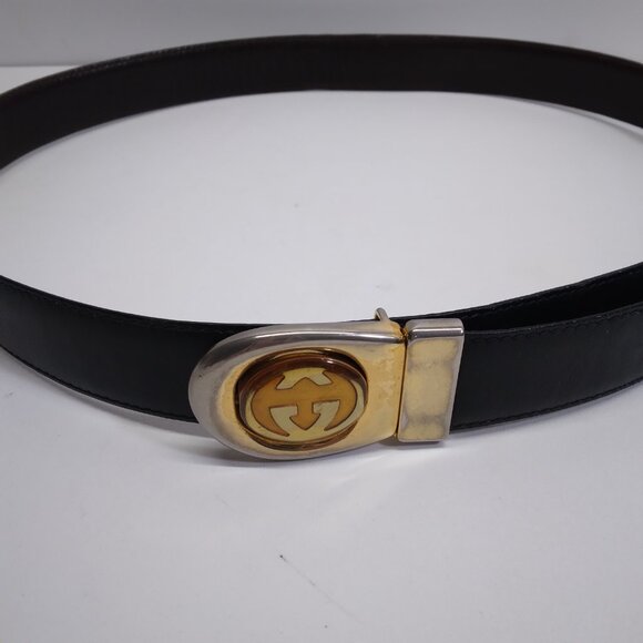 Vintage Gucci Reversible GG Black Brown Leather Belt - Picture 3 of 15